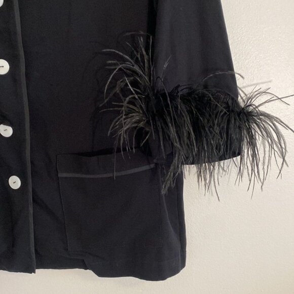 Sleeper Party Pajamas Long Sleeve Button Down Top with Feathers in Black Large - Picture 3 of 9